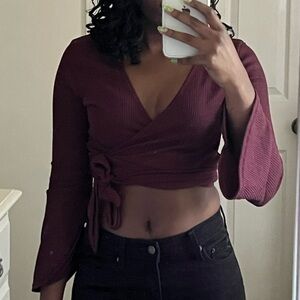 Maroon cropped wrap top